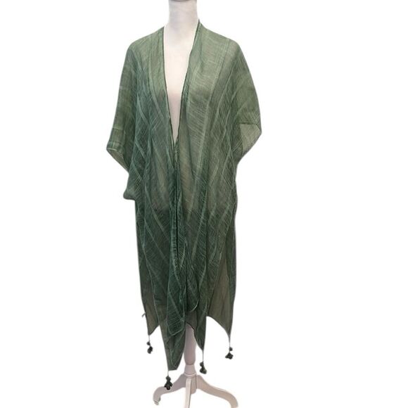Jeongsook oh OS Green open front Kimono with green tassel accents EUC - Picture 1 of 9